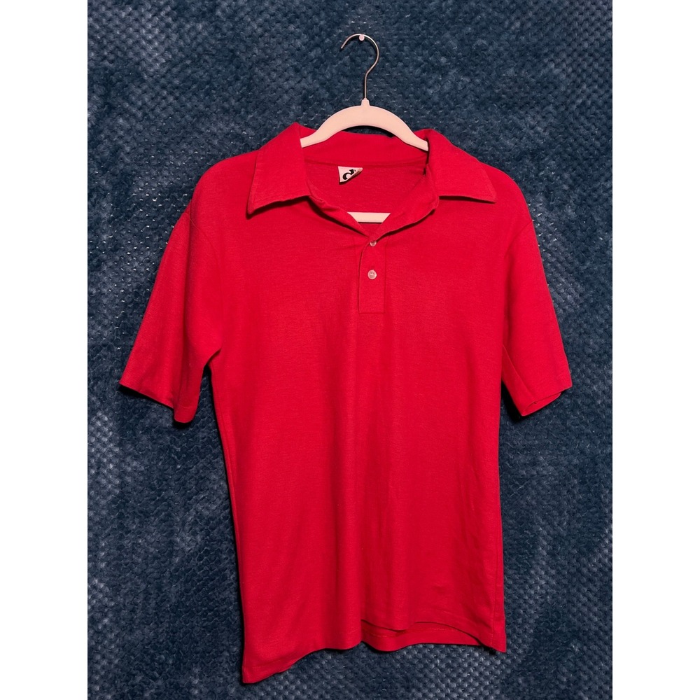 Vintage Red Pique Polo 70s Downerwear Shirt Mens Medium Short Sleeve 2-Button